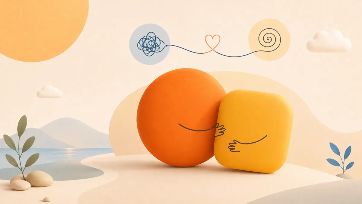 Two soft figures reaching toward each other, illustrating attachment styles in love