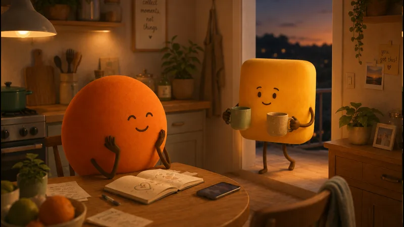 One soft figure returning to the kitchen with two mugs after an argument, the other softening