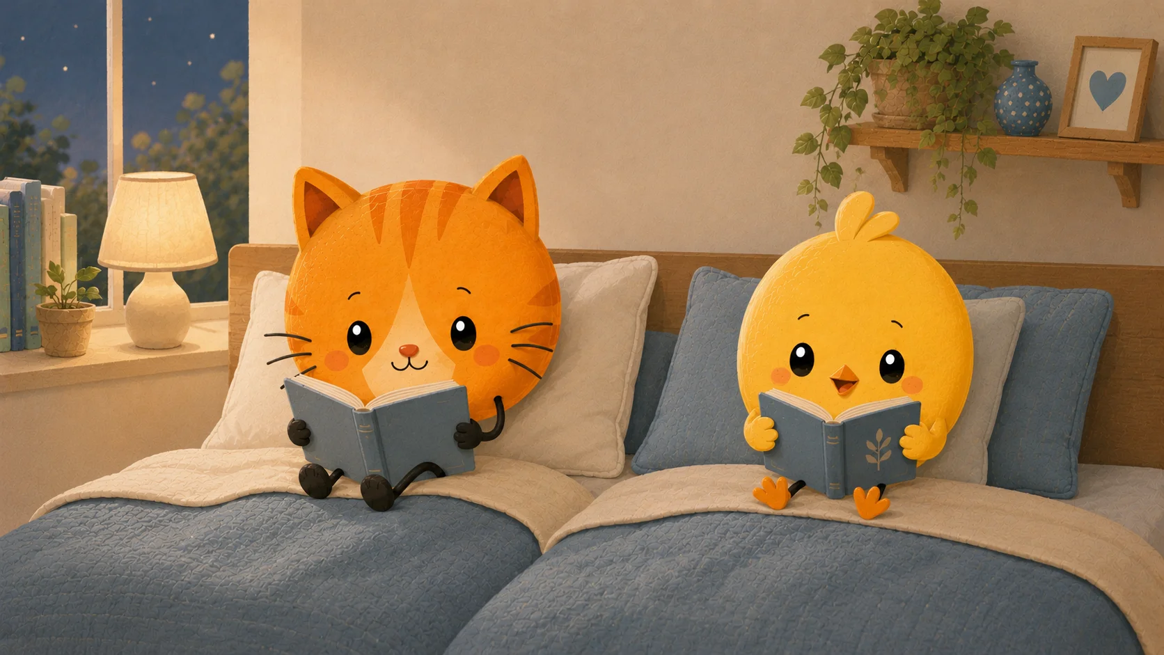Two soft figures lying back to back in bed in soft morning light, a small space between them